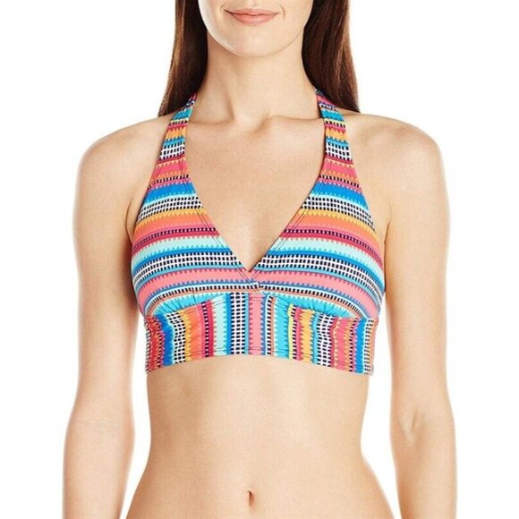 NWT Anne Cole M Multi Triangle Stripe Wire-free Halter Bikini Top #87701 - Picture 1 of 3